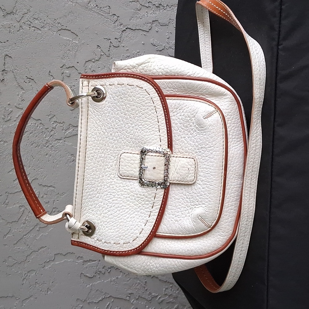 Brighton Cream and Tan Shoulder Bag with Silver Hardware 75% OFF